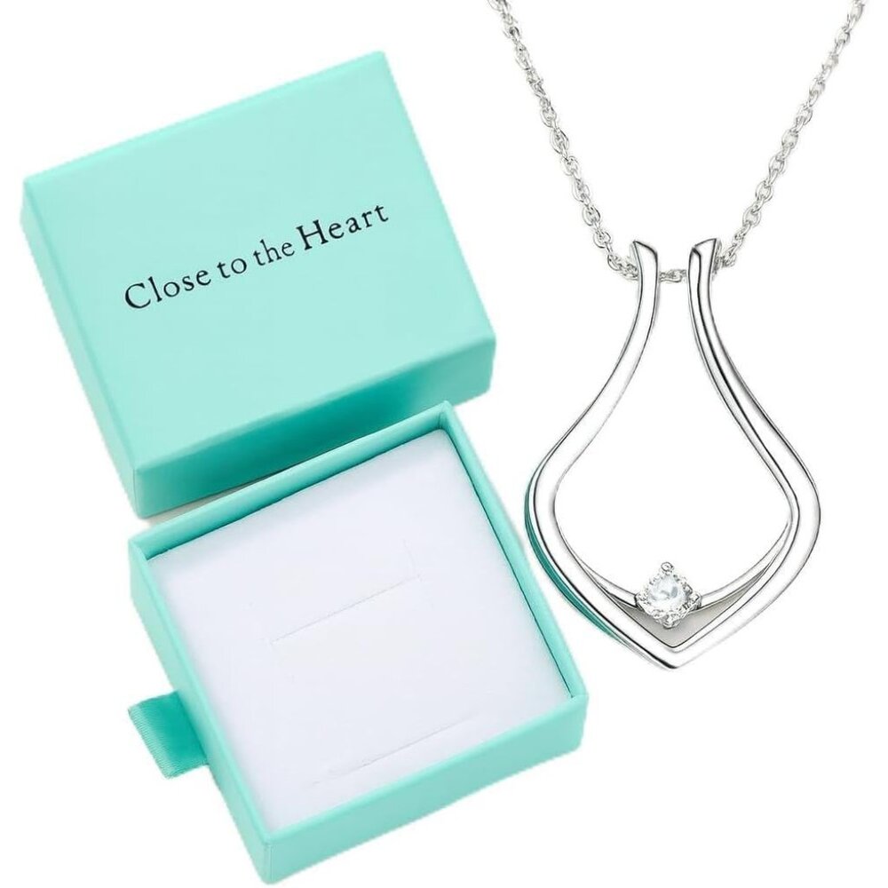 Silver Heart Shape Modern Ring Holder Necklace Fo… - image 1